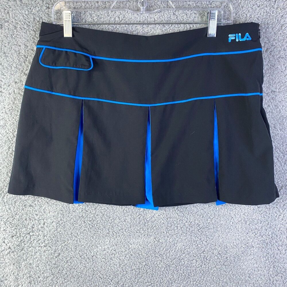 Fila - Women's Pull On Skorts Zip Pickleball Golf Tennis  Shorts Black-Blue Sz L